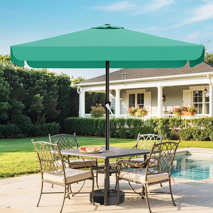 AreShark 8 X 10 FT Large Rectangular Patio Umbrella with Valance, Outdoor Table Market Umbrella w/Crank & 8 Ribs, Rectangle Outdoor Umbrellas for Garden, Deck, Yard and Poolside, Sky Blue