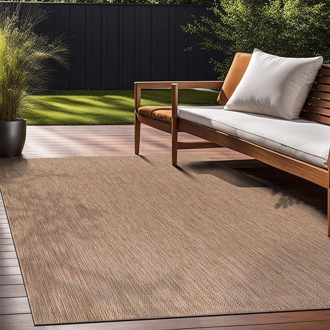 Beverly Rug Indoor Outdoor Rug 9x12, Washable Outside Carpet for Patio, Deck, Porch, Solid Modern Area Rug, Water Resistant, Jute Beige