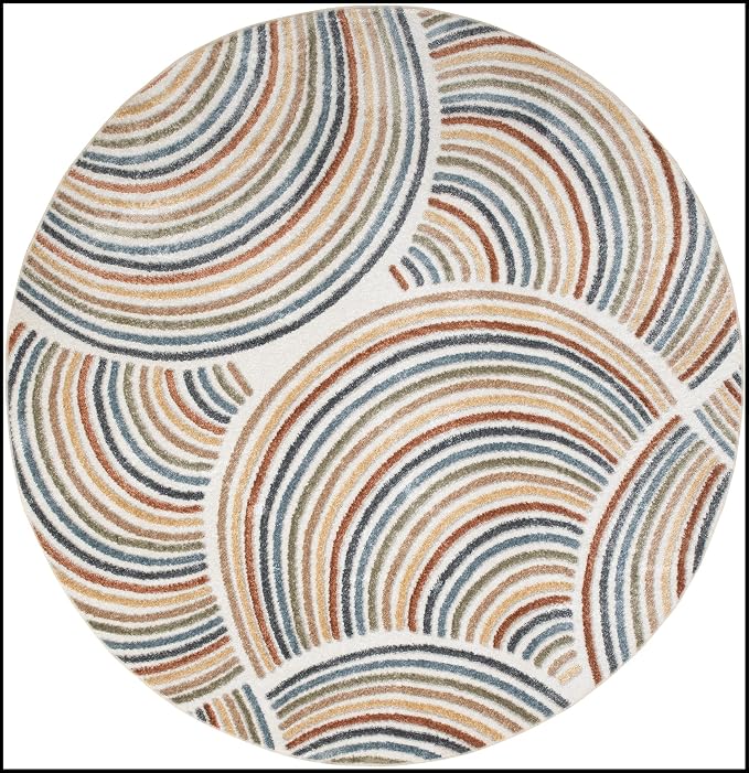 Nourison Home Astra Machine Washable Ivory Multicolor 5'3" x Round Area Rug - Easy Clean, Non Shedding, Bed Room, Living Room, Dining Room, Kitchen (5' x Round)