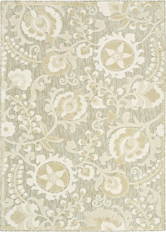 Nourison Home Aloha Ivory Sage 5'3" x 7'5" Area Rug - Easy Clean, Non Shedding, Bed Room, Living Room, Dining Room, Kitchen (5' x 8')