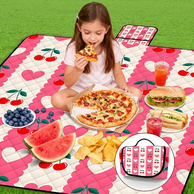 Poedist Extra Large Picnic Blanket Waterproof,80"x 80"Foldable Machine Washable Beach Blanket,Outdoor Blanket for 6-8 Adults,Suitable for Indoor Crawling,Park Beach,Camping,Hiking,Family Travel(Pink