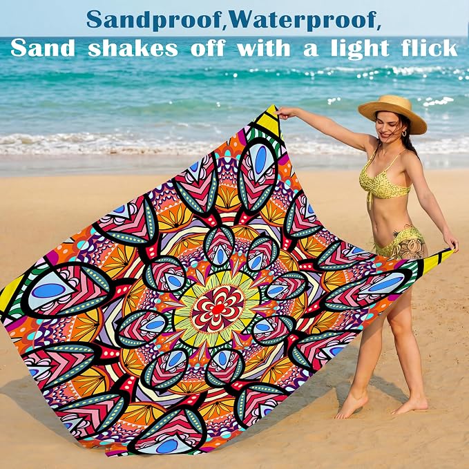 Famstar Beach Blanket Oversized Extra Large 78"X81"/10'X9',Waterproof Sandproof Beach Blanket 2-8 Adults Lightweight Durable for Travel Camping Hiking Picnic