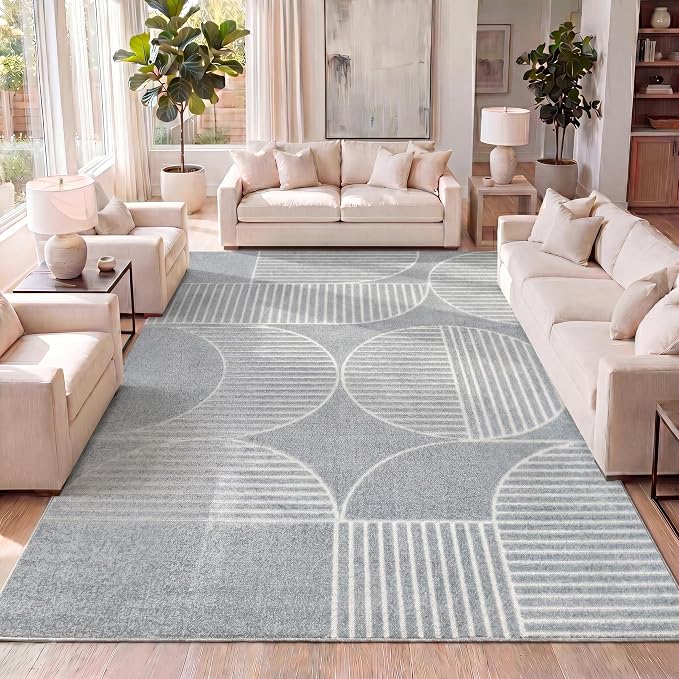 JONATHAN Y Nordby High-Low Arch Striped Light Blue/Cream Indoor/Outdoor Area Rug, 5x8, for Patio, Backyard, Living Room, Bedroom, Office, Hose-Washable (SCN104F-5)