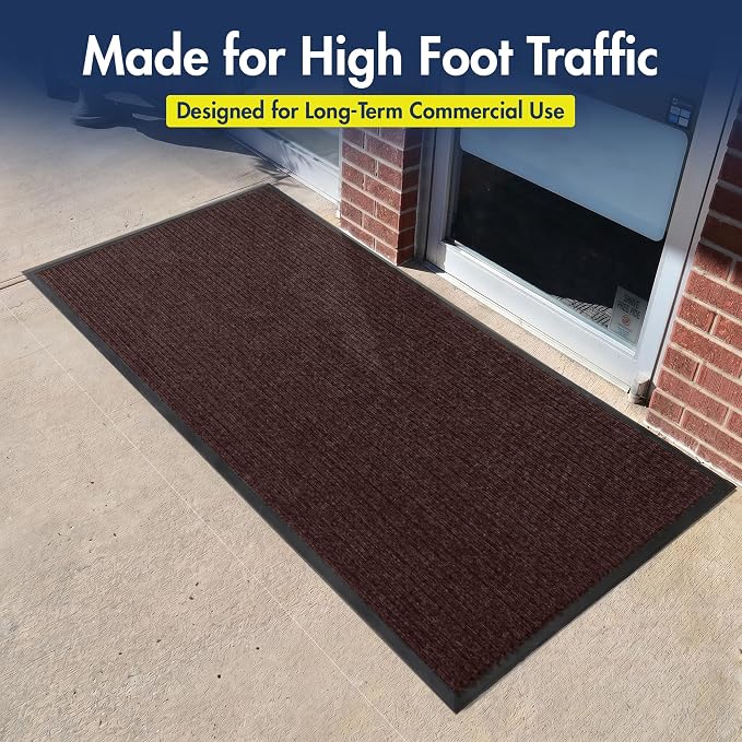 Notrax 109 Industrial Door Mat, 4' x 8' Large Entrance Mat, Heavy Duty Commercial Rugs for Entryway, Welcome Lobbies, Garage, and Mudroom, Made in the USA, Brown, Brush Step 109S0048BR