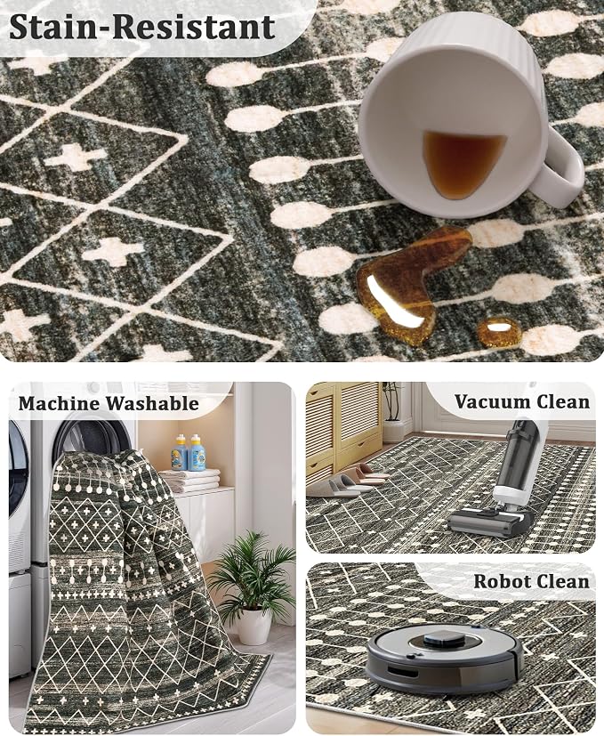 Miukiki 2x3 Entryway Rug Washable Non Slip Moroccan Area Rugs Black | Soft Low Pile Kitchen Rug for Bedroom Bathroom Floor, Indoor Small Rug Easy Clean Machine Washable Rugs 2'x3'