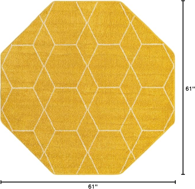 Unique Loom Trellis Frieze Collection Area Rug - Geometric (5' Octagon, Yellow/ Ivory)