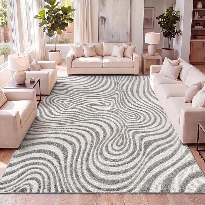 JONATHAN Y Maribo High-Low Abstract Striped Gray/Ivory 10x14 Indoor/Outdoor Area Rug, Pet Friendly, Non-Shedding, Stain Resistant, Easy-Cleaning for Backyard, Patio, Porch (SCN103B-14)