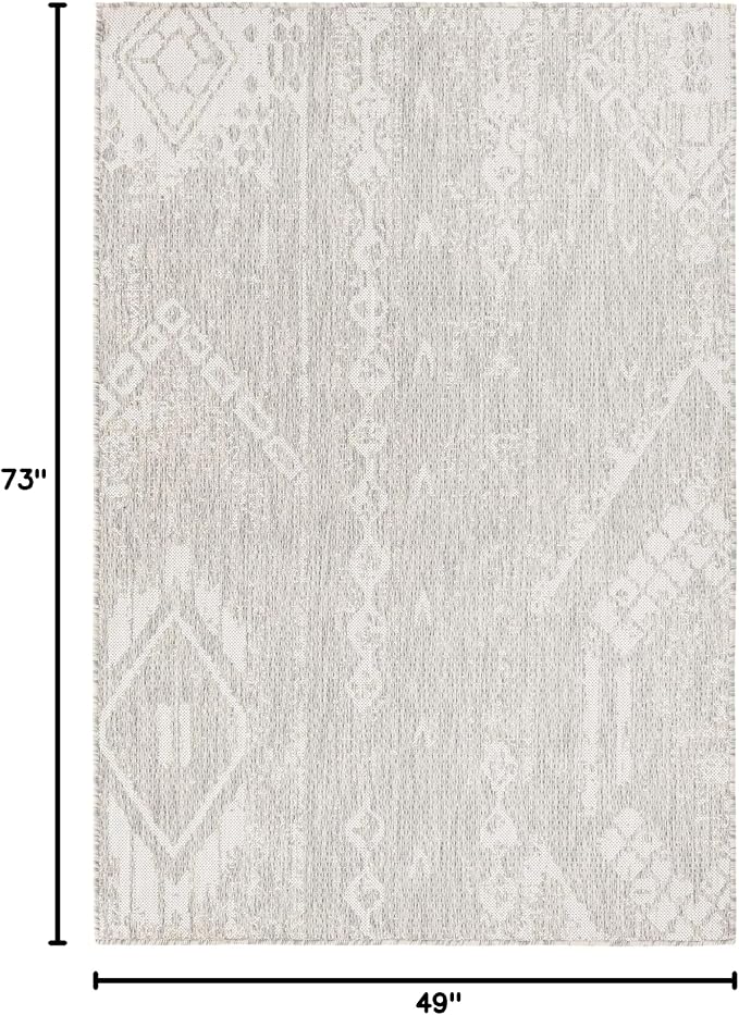 Unique Loom Outdoor Bohemian Collection Area Rug - Anthro (4' 1" x 6' 1" Rectangle, Gray/ Ivory)