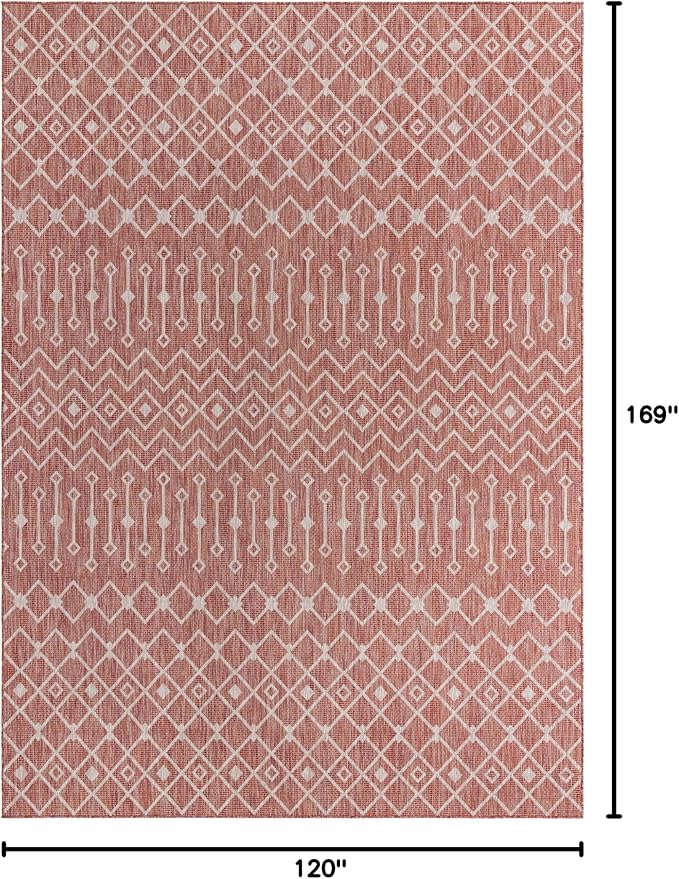 Unique Loom Outdoor Trellis Collection Area Rug - Tribal Trellis (10' x 14' 1" Rectangle, Rust Red/ Ivory)