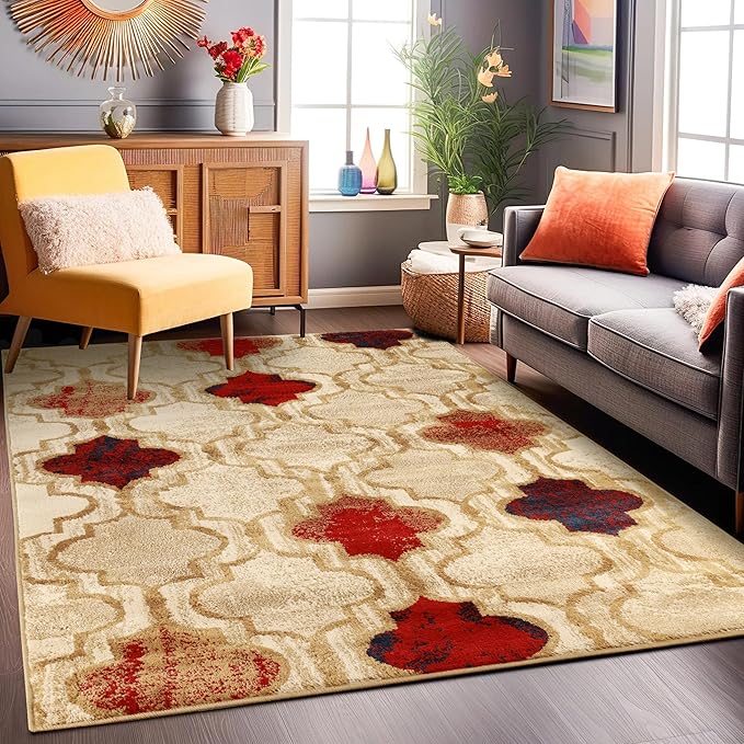SUPERIOR Modern Indoor Area Rug, Non Slip Rug, 5'x8', Beige | Geometric Design Floor Décor, Easy Care High Traffic Areas Living Dining Room, Bedroom, Office, Entryway, Viking Collection