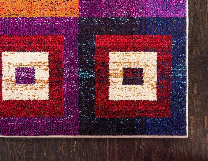 Unique Loom Estrella Collection Colorful, Geometric, Squares Modern, Abstract Area Rug (2' 7 x 10' 0 Runner, Multi/Beige)
