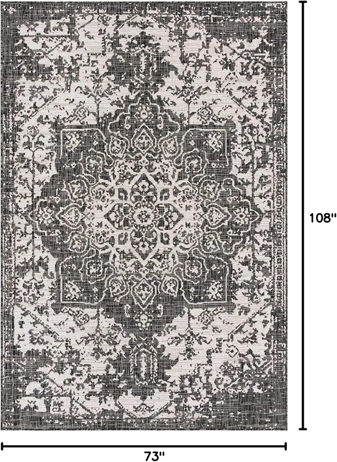 Unique Loom Outdoor Collection Area Rug - Dubai (6' 1' x 9' Rectangle, Charcoal Gray/ Ivory)