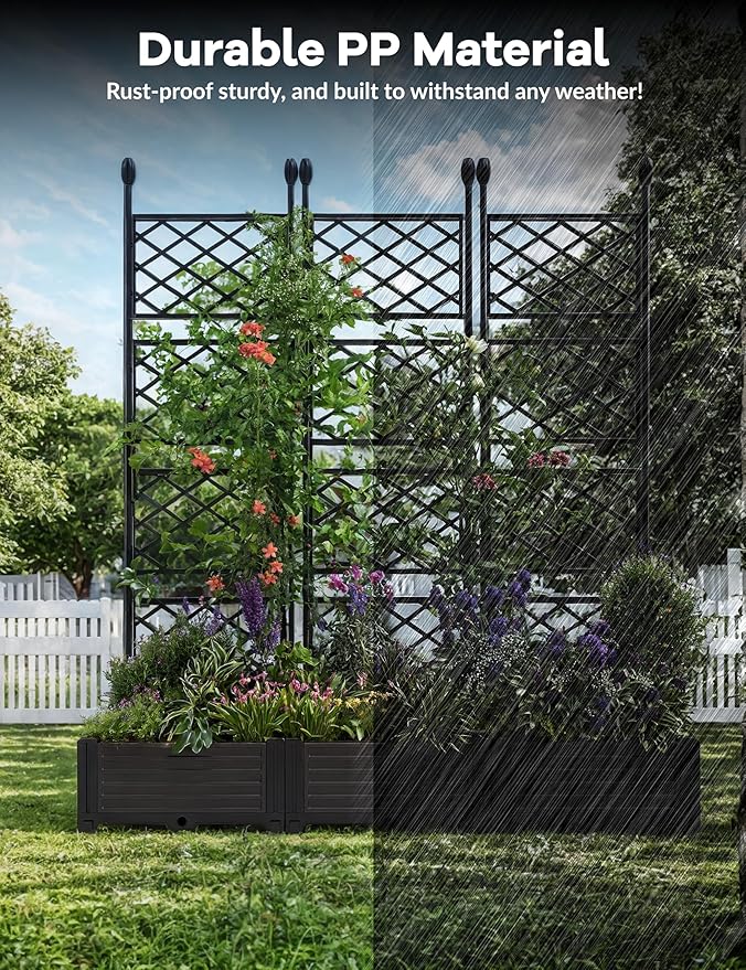 3PCS Planter Box WithTrellis,Planter Box for Climbing Plants/Vines,50x63In Garden Trellis,for Vegetables Flower, Planter Box for Backyard Patio Balcony