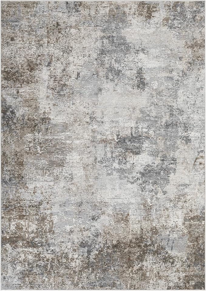 Tortania Washable 8x10 Area Rug for Living Room: Modern Abstract Neutral Large Soft Thin Rugs - Non Slip Indoor Carpet for Bedroom Dining Room Office Nursery Home Floor Decoration - Ash Taupe