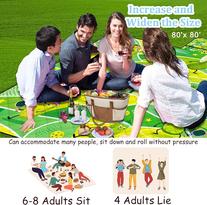 Extra Large Picnic Blanket Waterproof,80"x 80"Foldable Machine Washable Outdoor Blanket,Cucumber Beach Blanket for 6-8 Adults,Picnic Mat Suitable for Indoor Crawling,Park Beach,Camping,Hiking,Travel