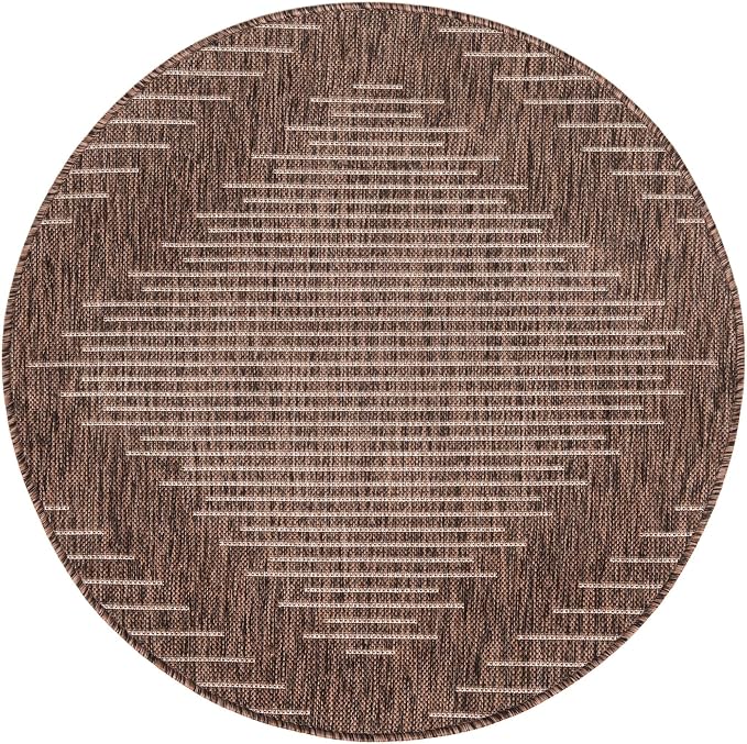 Unique Loom Outdoor Modern Collection Area Rug - Tambor (3' 3" Round, Brown/ Ivory)