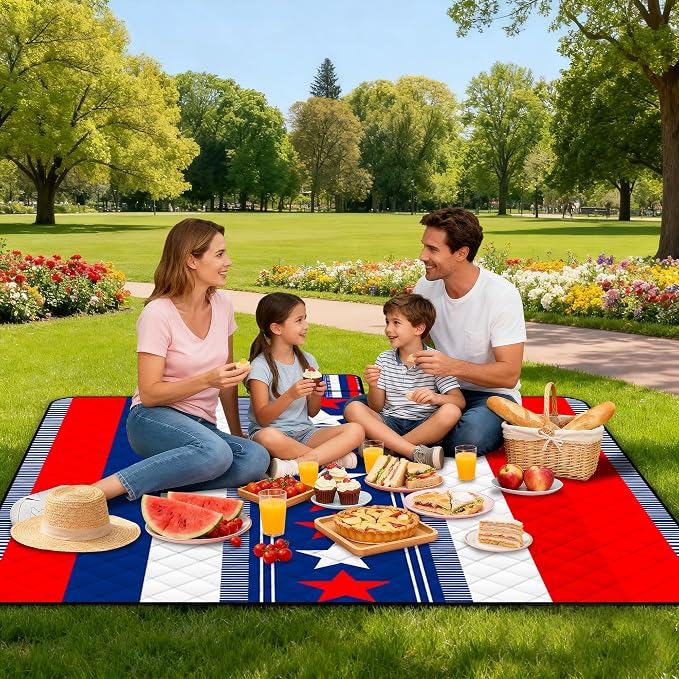 Poedist Extra Large Picnic Blanket Waterproof,80"x 80"Foldable Machine Washable Beach Blanket,Outdoor Blanket for 6-8 Adults, for Indoor Crawling,Park Beach,Camping,Hiking,Family Travel(National Flag)