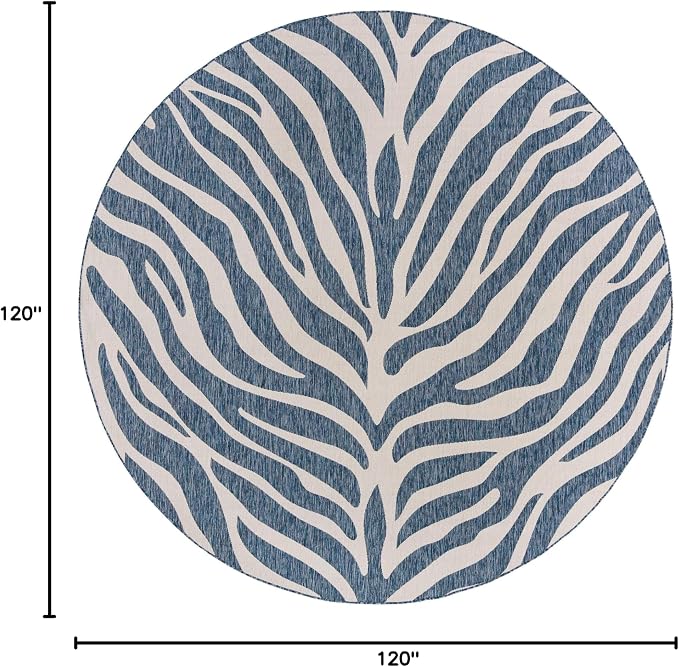 Unique Loom Outdoor Safari Collection Area Rug - Tsavo (10' Round, Blue/ Ivory)