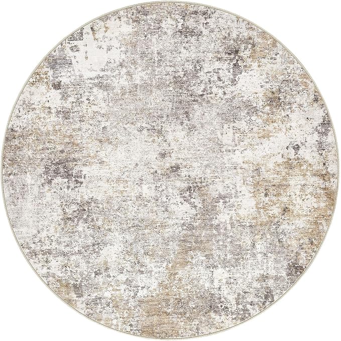 Nakagishi 8X8 Abstract Washable Area Rugs for Living Room-Golden Brown | Modern Non-Slip Silicone Backing Low Pile Soft Carpet for Bedroom Dining Decor for Families with Kids and Pets