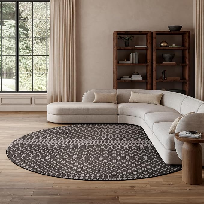 Nourison Home Positano Black 12' x Round Area Rug - Easy Clean, Non Shedding, Bed Room, Living Room, Dining Room, Kitchen (12' x Round)