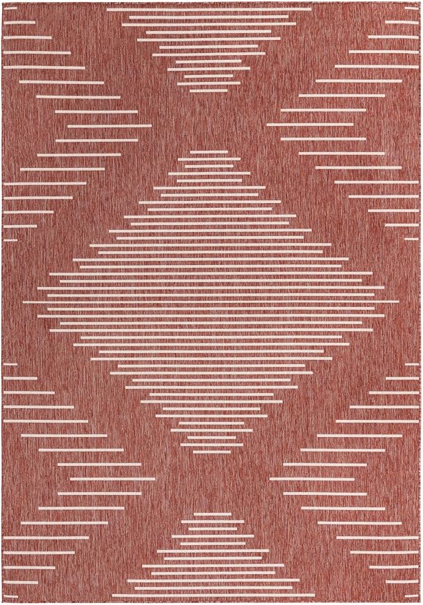 Unique Loom Outdoor Modern Collection Area Rug - Tambor (7' 1" x 10' Rectangle, Rust Red/ Ivory)
