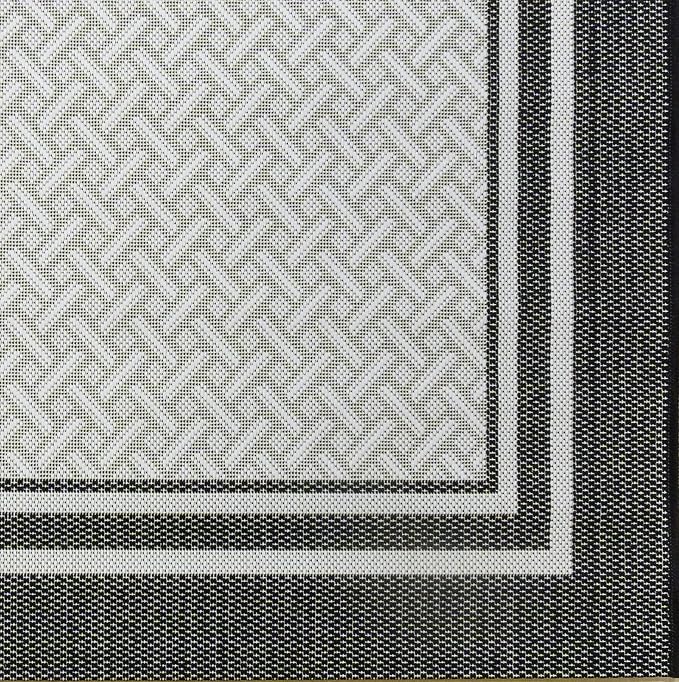 Gertmenian Indoor/Outdoor Flatweave Area Rug - 8x10 Large, Stain & UV Resistant, Ideal For Deck, Patio, Poolside, Mudroom - Border, White & Black, 23018