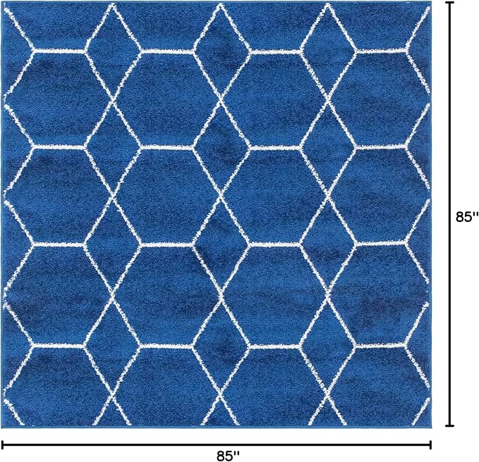 Unique Loom Trellis Frieze Collection Area Rug - Geometric (7' Square, Navy Blue/ Ivory)