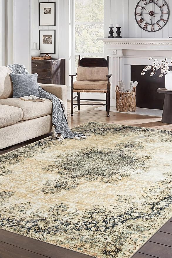 Keen Home Design Vintage Washable Entryway Rug, Non-Slip Low Pile, 2x3 | Machine Washable Cotton Chenille, 0.25In Low Pile, Rubber Non-Slip Back; Kitchen, Entryway, Bathroom, Bedside