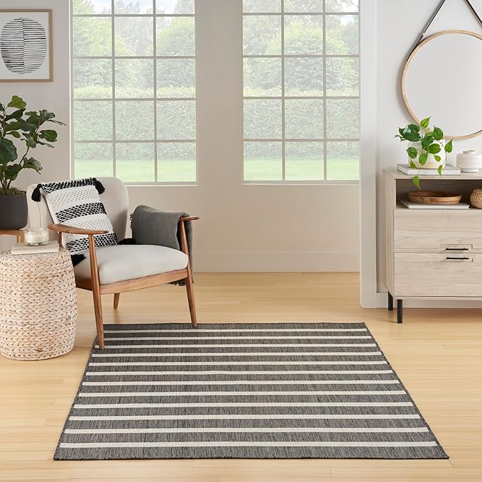 Nourison Home Positano Charcoal Ivory 7' x 10' Area Rug - Easy Clean, Non Shedding, Bed Room, Living Room, Dining Room, Kitchen (7' x 10')