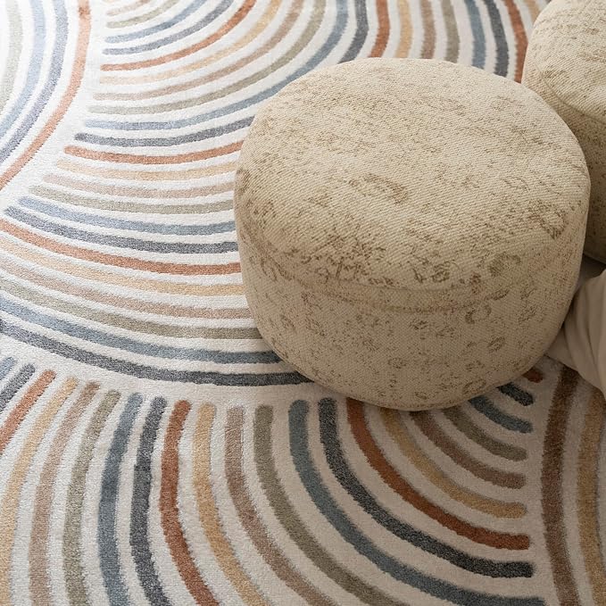 Nourison Home Astra Machine Washable Ivory Multicolor 4' x Round Area Rug - Easy Clean, Non Shedding, Bed Room, Living Room, Dining Room, Kitchen (4' x Round)