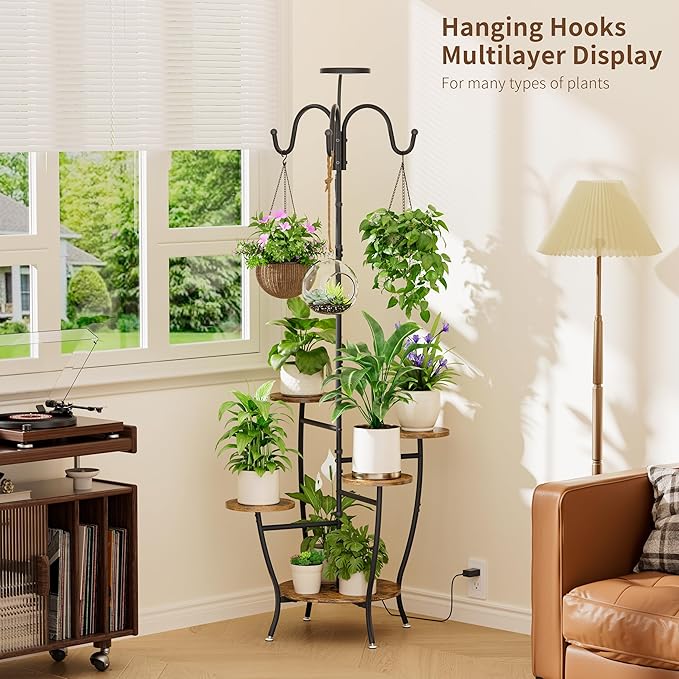 BACEKOLL Plant Stand Indoor with Grow Light - 72" Tall Plant Shelf Indoor, 5 Tiered Corner Plant Stands for Indoor Plants, Hanging Plant Holder Flower Display Holders for Living Room, Balcony Decor