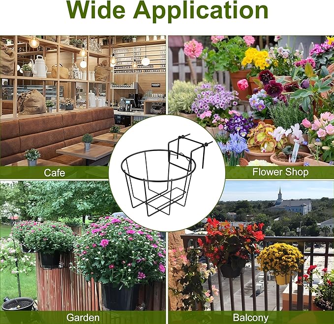 TQVAI Adjustable Hanging Railing Planter for 1.89 to 3.5 Inches Railings - Outdoor Balcony Deck Flower Pot Holder, Metal Baskets for Garden Orchid, Patio Ledge, 3 Pack, Black