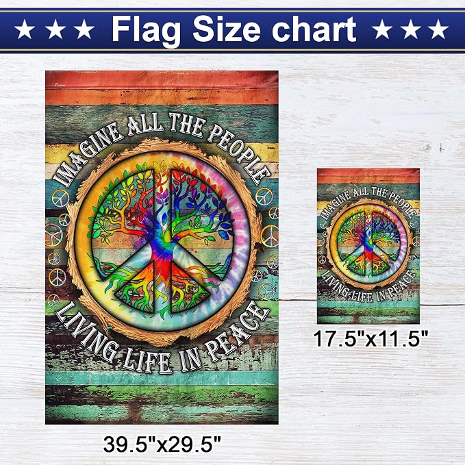 American Flag-Peace Sign Hippie Imagine All The People Living Life In Peace TPT597F, Garden Flag 11.5" x 17.5"-USA Premium Polyester-Decorative Indoor Outdoor Flags