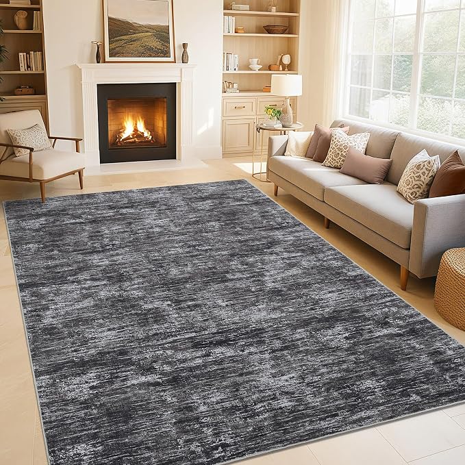 Garvee 8x10 Area Rug for Living Room Solid Color Area Rugs, Dark Grey | Machine Washable Non Slip Modern Neutral Non Shedding Stain Resistant Low Pile Soft Rug for Dining Room Nursery Bedroom