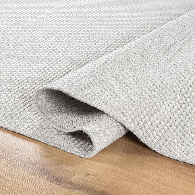 CAMILSON Indoor and Outdoor Runner Rug Off-White Solid Woven Design Easy-Cleaning Non Shedding Farmhouse Living Room Bedroom Garden Patio and Kitchen Washable Outside Carpet Alfombras (2x7)