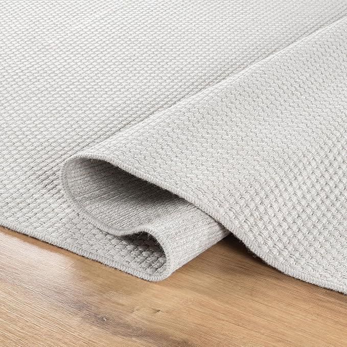 CAMILSON Easy Jute Rug 6x9, Indoor Outdoor Off-White Farmhouse Area Rugs for Living Room Patio and Kitchen Rug, Solid Woven Design, Easy-Cleaning, Washable Outside Carpet Alfombras (6 x 9)