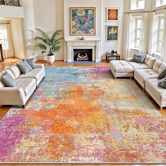 8x10 Area Rugs, Abstract Modern Ultra Soft Washable Rug, Non Slip Carpet with Rubber Back Stain Resistance Rugs for Living Room, Bedroom, Dining Room Decor(Starlight)