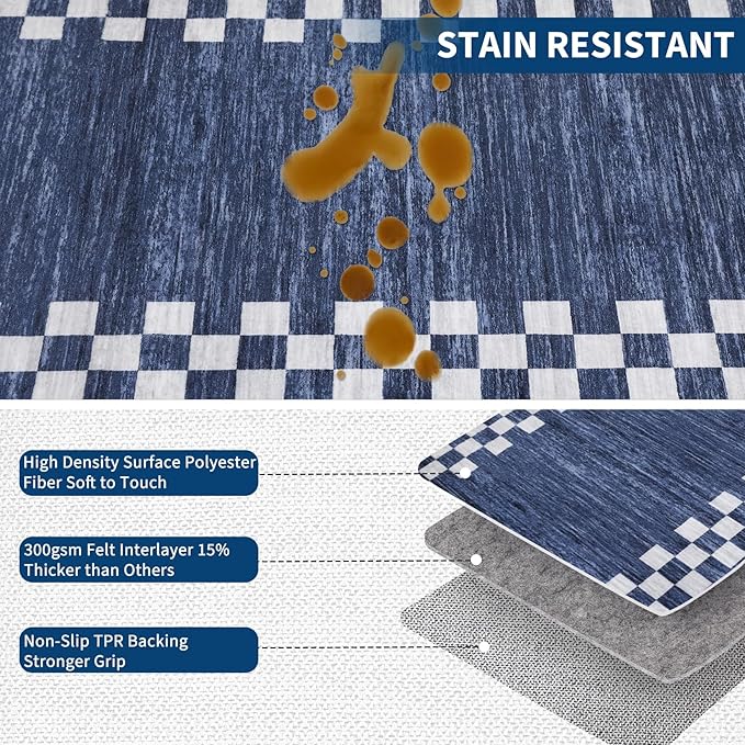GarveeHome Washable Rug 5x7 for Living Room Large Bedroom Scalloped Rug | Non Slip Stain Resistant Modern Border Throw Carpet Soft Neutral Rug for Dining Room Nursery Home Office, Blue
