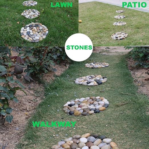 Garden Stepping Stones Outdoor Round River Stone Decorative Nature River Rocks for Landscaping Outside Walkway Patio Yard Garden Pathway (9in 6pcs Pack)