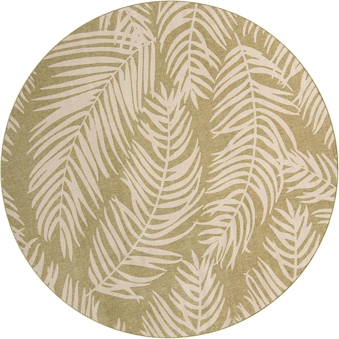 Unique Loom Outdoor Botanical Collection Area Rug - Palm (10' 8" Round, Green/ Ivory)