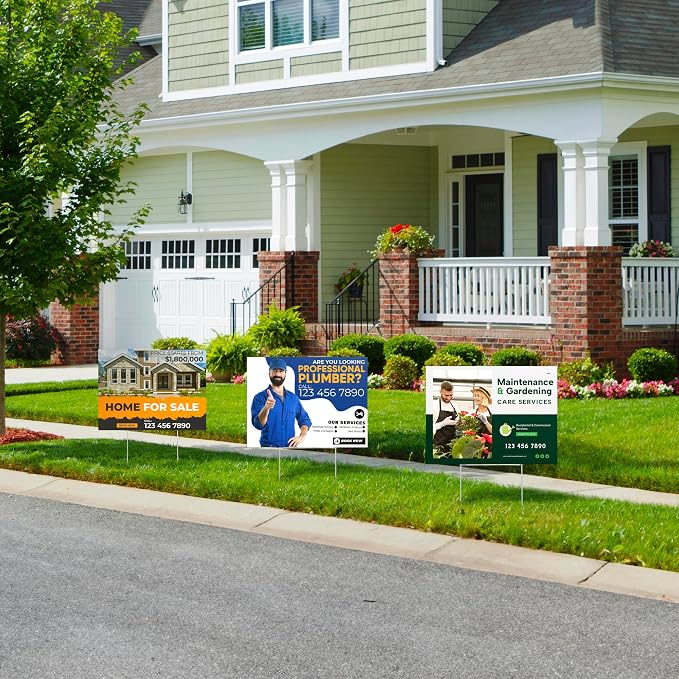Custom Yard Sign, Double Sided Lawn Sign - 2 Pack,18x24 Inches, Personalize with Text and Logo For Business, Yard or Garage Sale, Home or Office, Outdoor, Corrugated Plastic with Metal H Stake, Made in USA by My Sign Center