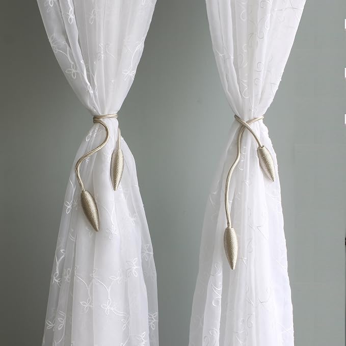 Valea Home 4 Pieces Curtain Tiebacks Clips Creative Window Drape Twist Tie Backs European Style Custom Made Curtain Holders Decorative Draperies Holdbacks, Beige