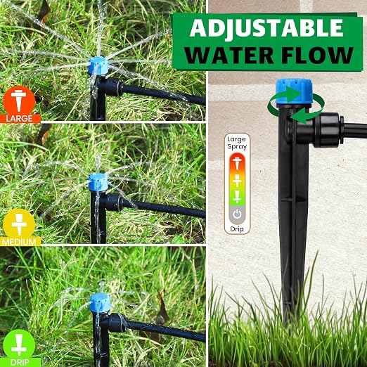 Bonviee 40-Pack 1/4” Push-to-Connect Drip Irrigation Emitters – Adjustable Quick-Install Precision Watering Stakes for Garden, Raised Beds & Greenhouse