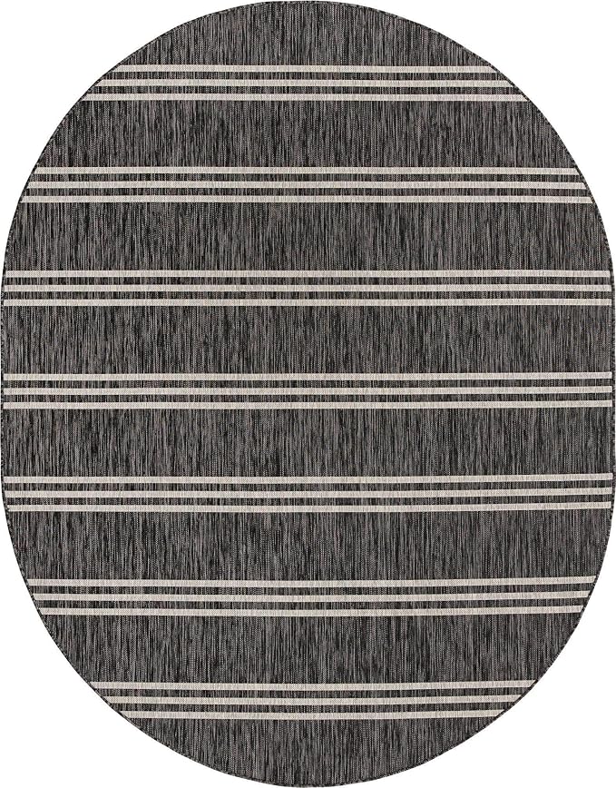 Unique Loom Outdoor Collection Area Rug - Anguilla (7' 10" x 10' Oval, Charcoal/ Ivory)
