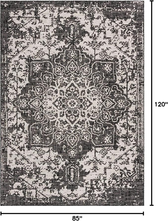 Unique Loom Jill Zarin Outdoor Collection Area Rug - Dubai (7' 1'' x 10' Rectangle, Charcoal Gray/ Ivory)
