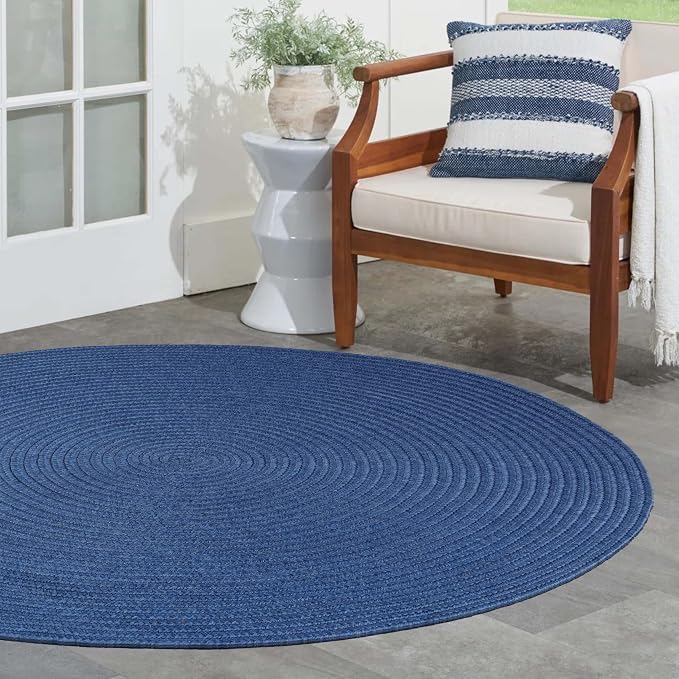 Superior Reversible Braided Indoor/Outdoor Area Rug, 6' round, Denim Blue