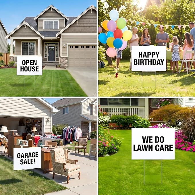 10 Blank Yard Signs with Stakes 17.5 x 12 Inch,4mm Thick Corrugated Plastic Lawn Sign kit for Estate Garage Sale,Party,Birthday,Wedding,Campaign,Parking,Make your own Outdoor Sign