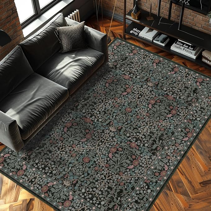 4x6 Area Rug for Bedroom Beside Rug, Laundry Room, Entryway, Kitchen, Washable Non-Slip Low Pile Ultra Soft Stain Resistant Carpet (Dark Green)