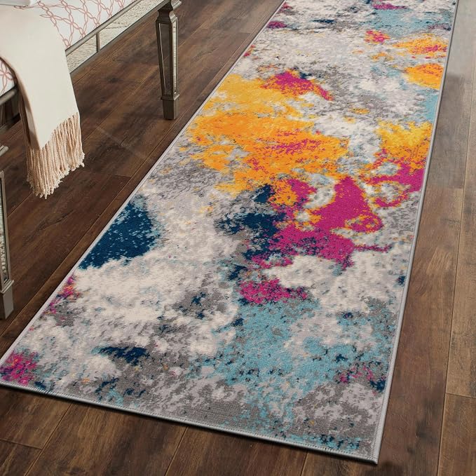 Rugshop Modern Abstract Living Room Bedroom Runner Rug Multi 2'7" x 12' | Rectangular, Size 2'7" x 12', Dining Room, Home Office, Kitchen, Entryway, Hallway, Nursery, Kids Room, Guest Room