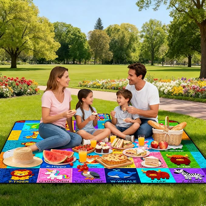 Poedist Extra Large Picnic Blanket Waterproof,80"x 80"Foldable Machine Washable Beach Blanket,Outdoor Blanket for 6-8 Adults, for Indoor Crawling,Park Beach,Camping,Hiking,Family Travel(Starry)